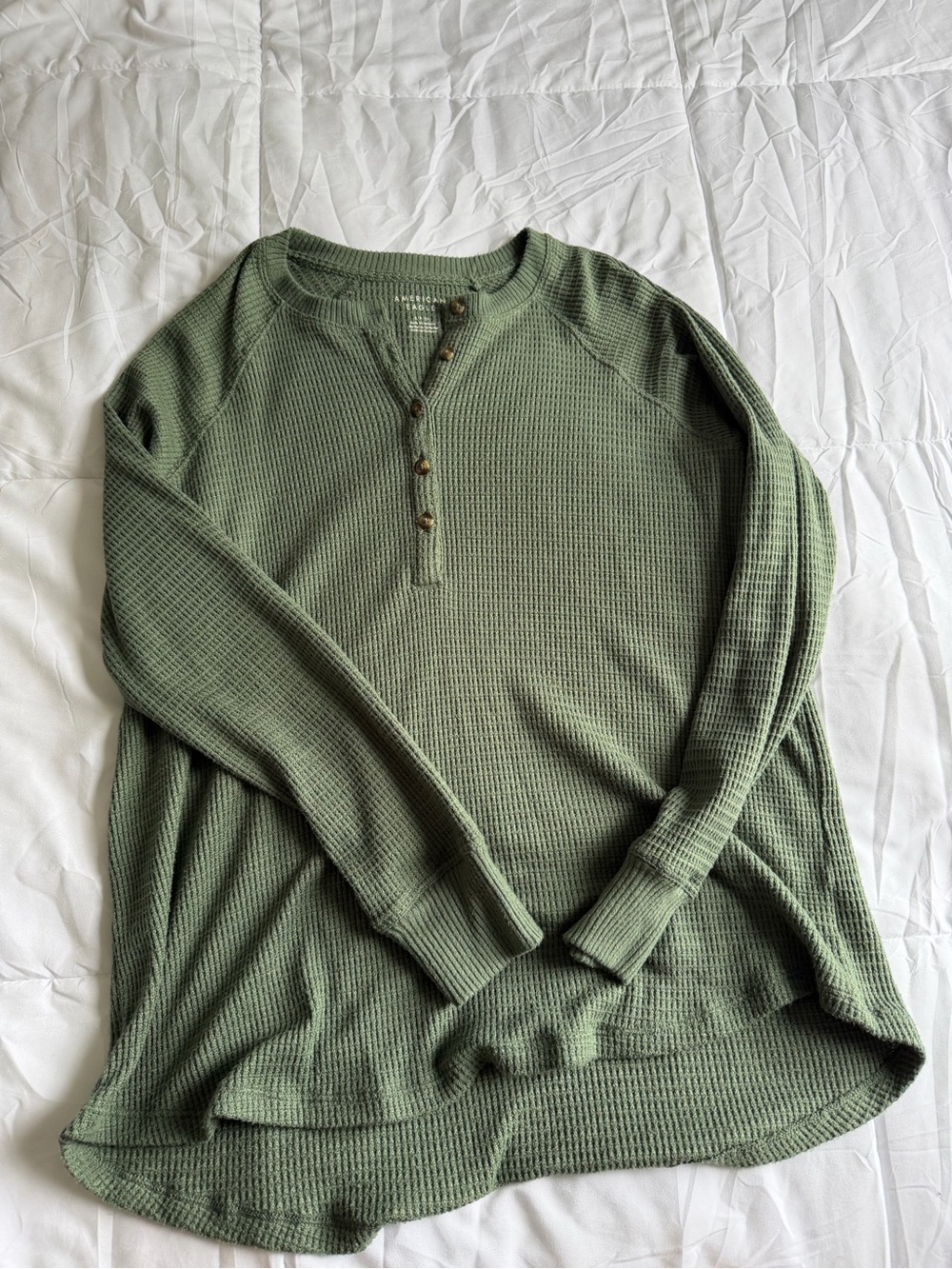 American Eagle Outfitters Olive Green Waffle Henley Top